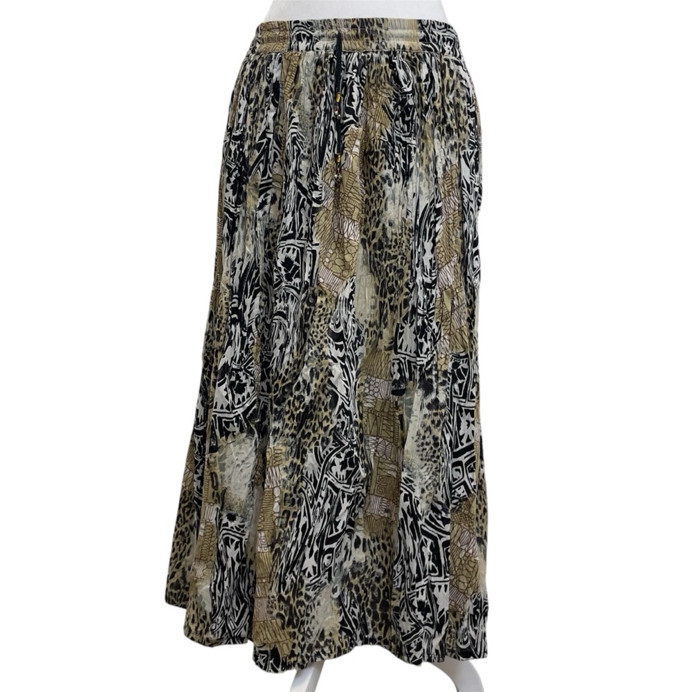 Take Two Clothing Gypsy Safari Animal Print Crinkle Broomstick Midi Skirt